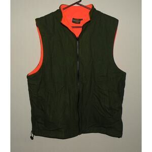 Huntworth Men’s Large Fleece Wool Blend Reversible Vest Green Orange Zipper